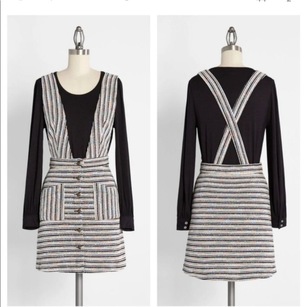 Modcloth Textured Haute on the Horizon Striped Button Down Jumper Overalls